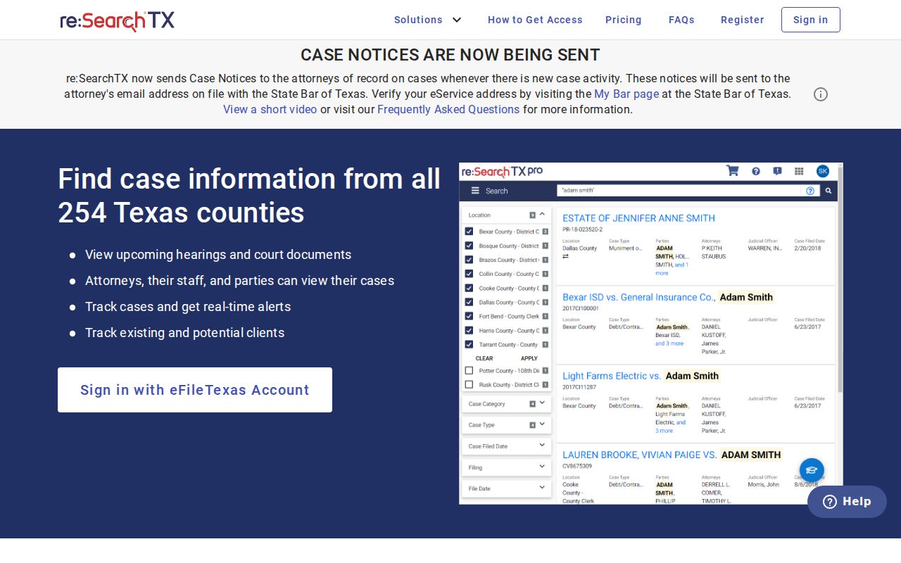Cameron County case lookup through statewide re SearchTX