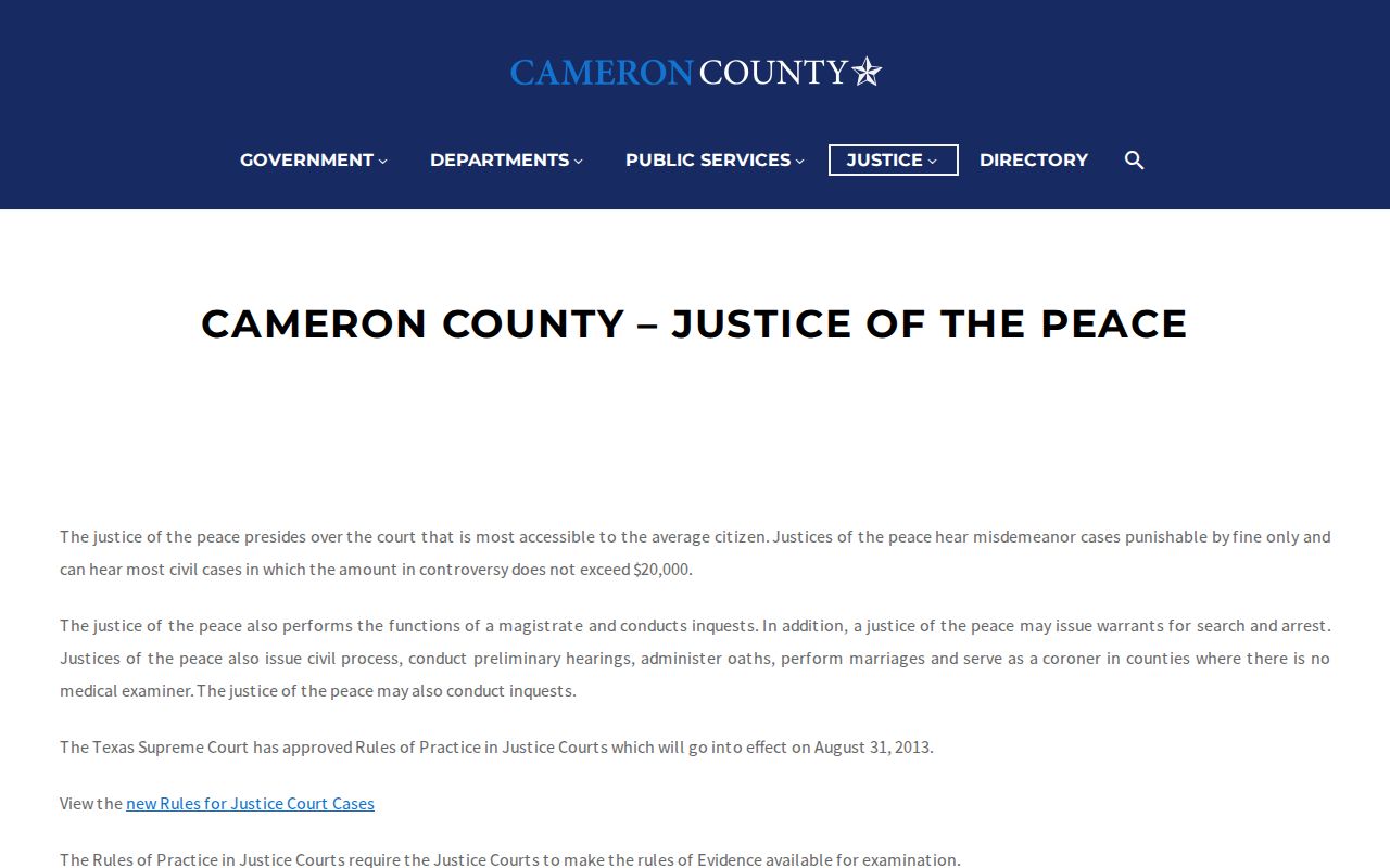 Cameron County traffic ticket Justice of the Peace court directory