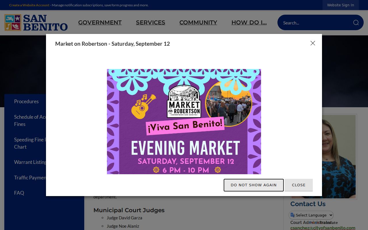 San Benito court docket Municipal Court sessions and contacts