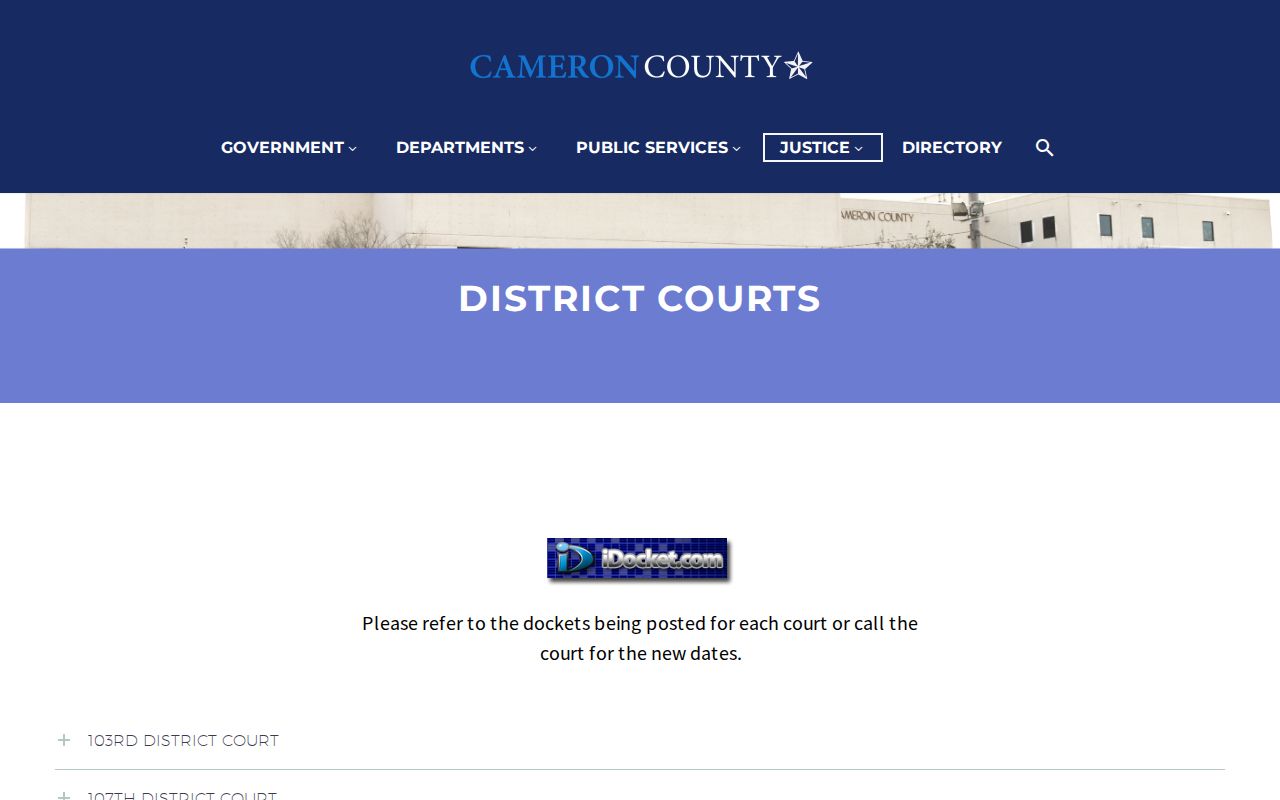 Cameron County court docket directory for nine district courts